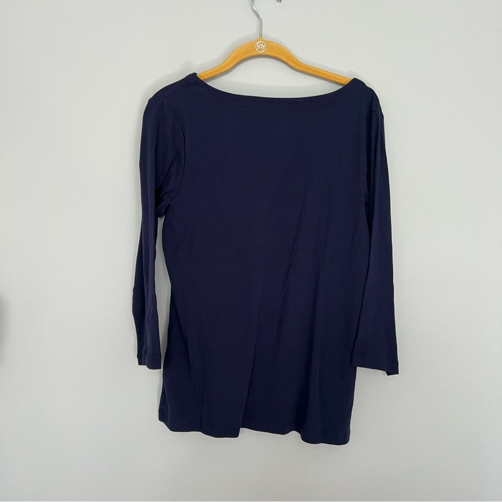 NEW NWT Chico’s Midnight Navy Blue Boat Neck Long Sleeve Top Size 1 / M